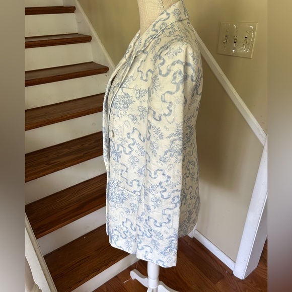 NWT LoveShackFancy Linen Lumine Blue Blazer Jacket Sz 8 AUTHENTIC CLASSIC BOWS - Picture 2 of 12